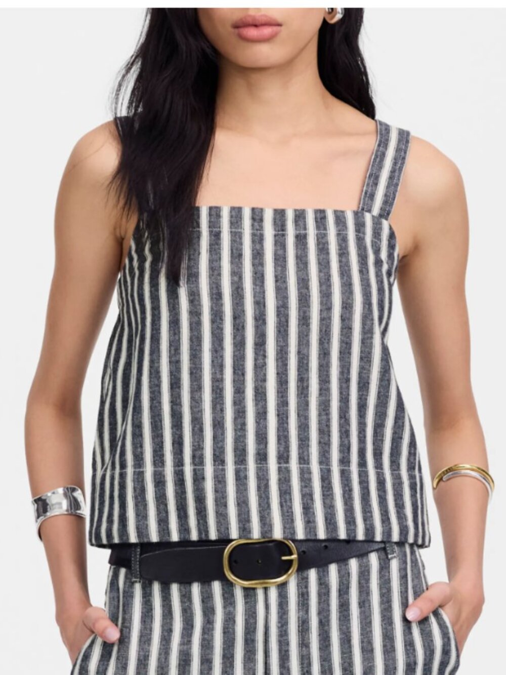 Madewell Stripe Square Neck Linen & Cotton Tank SZ S